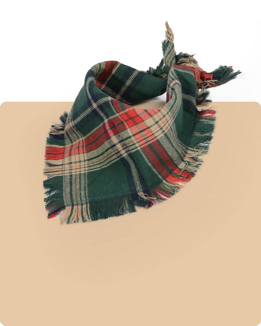 Tassel Dog Bandana - Green Tartan