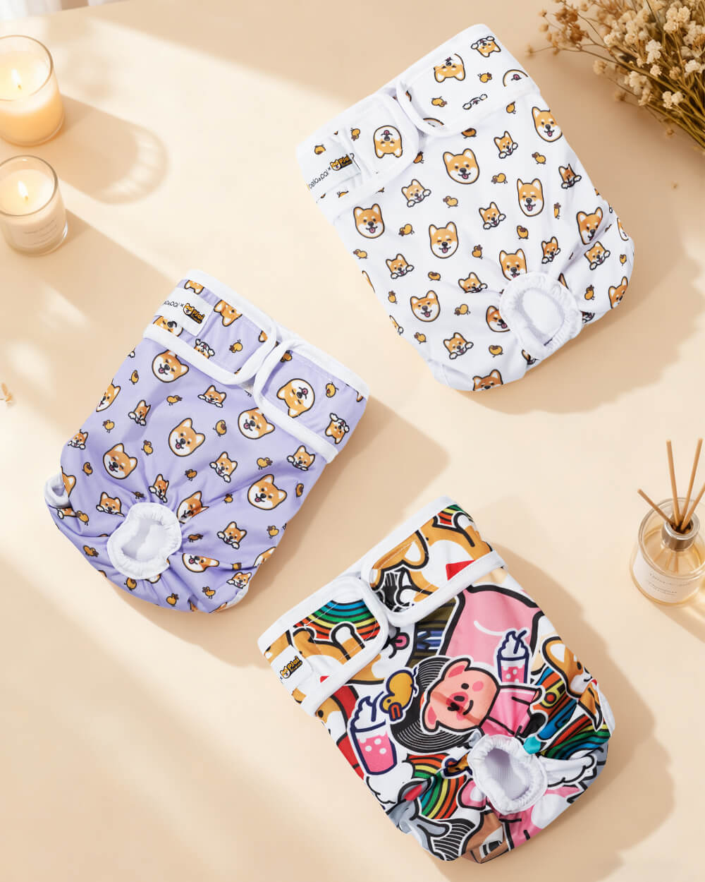 Bella & Pal × PJai & Friends Washable Female Dog Diaper Set - Puffy Friends