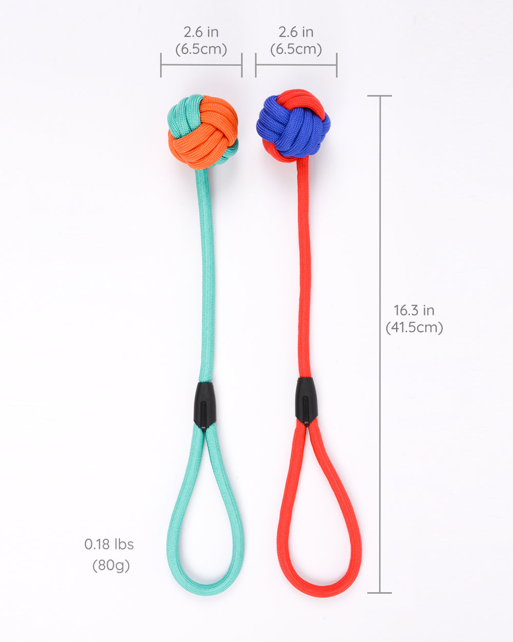 Nylon Rope and Ball Tug Toy With Loop - Red-Blue