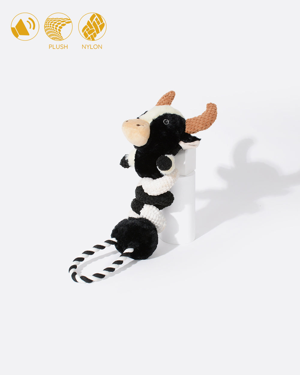 Squeaky 毛絨繩索玩具 - 捲捲牛